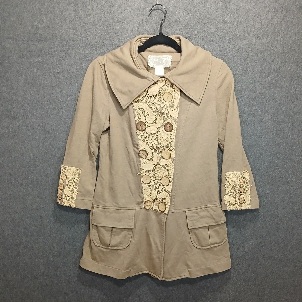Nick & Mo S Half sleeve cottage jacket 100% cotton whimsical lace pockets boho